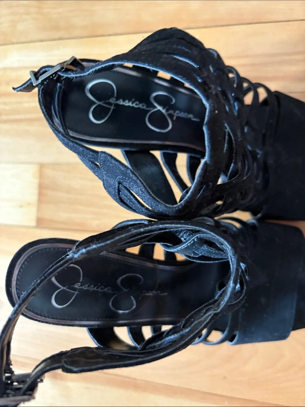 Jessica Simpson Black Strappy Suede Cage Heels - Size 8